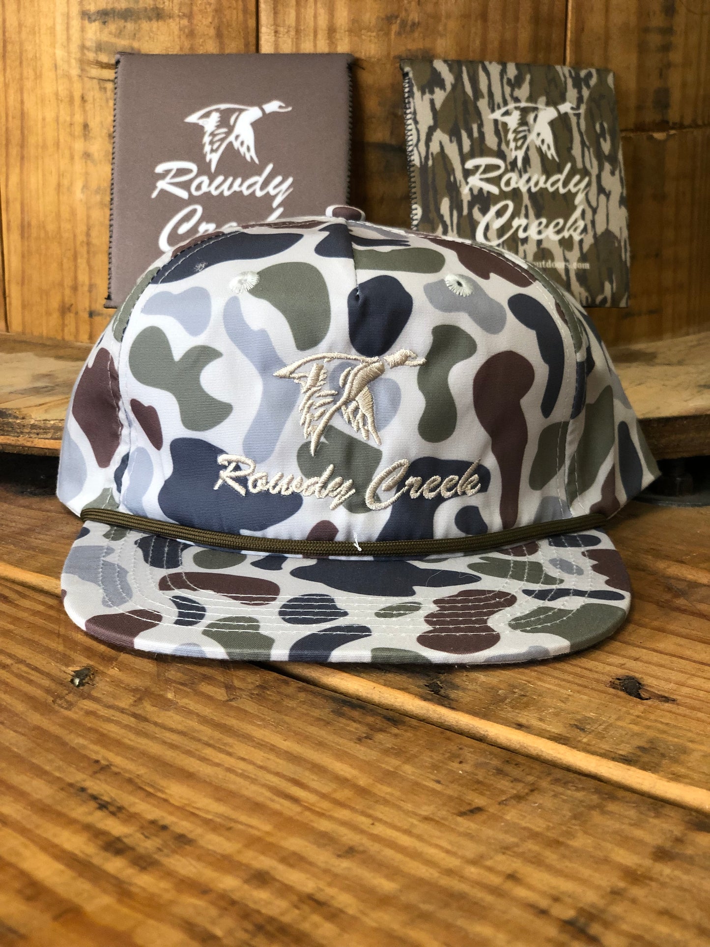 Blue Camo Duck Logo Brown Rope Hat
