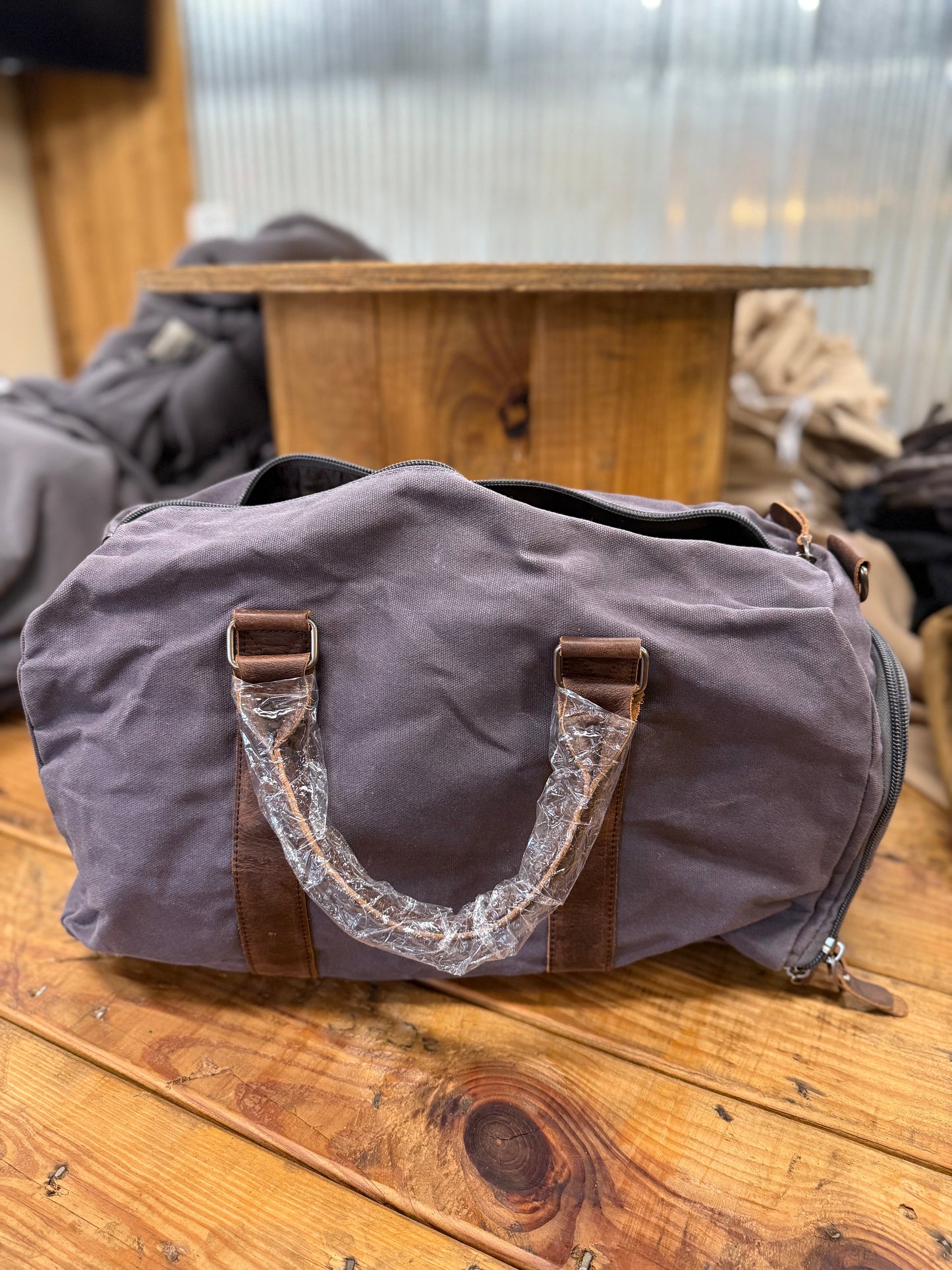 Lavender waxed canvas duffle