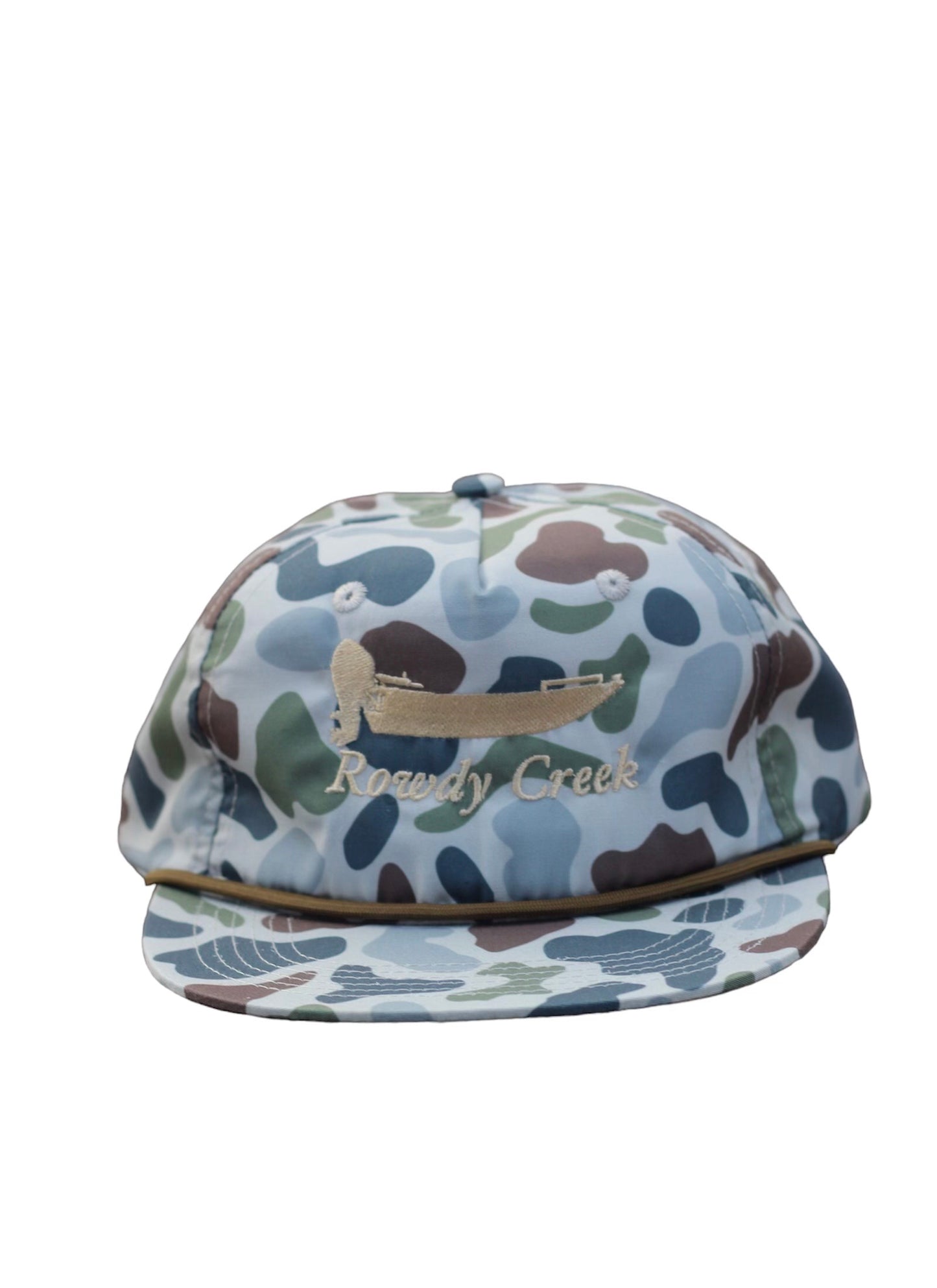 Blue Camo Boat Logo Brown Rope Hat
