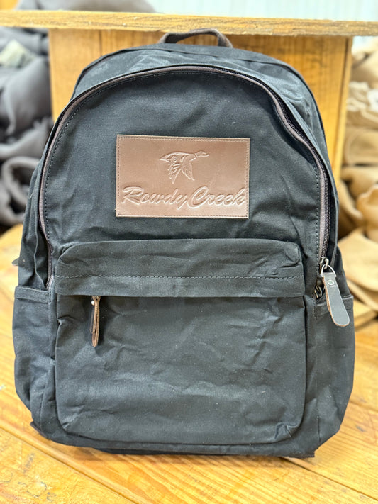 Black waxed canvas backpack