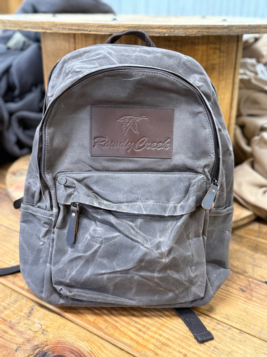 Grey waxed canvas backpack