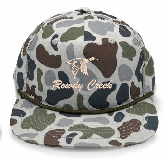 Blue Camo Duck Logo Brown Rope Hat